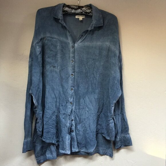 Anthropologie Silence + Noise Womens Asymmetric Hem Long Sleeve Top Small Blue - Picture 1 of 7